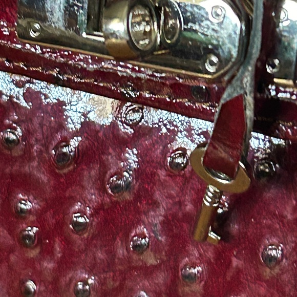 Vintage Burgundy Ostrich Leather Handbag - Picture 11 of 15